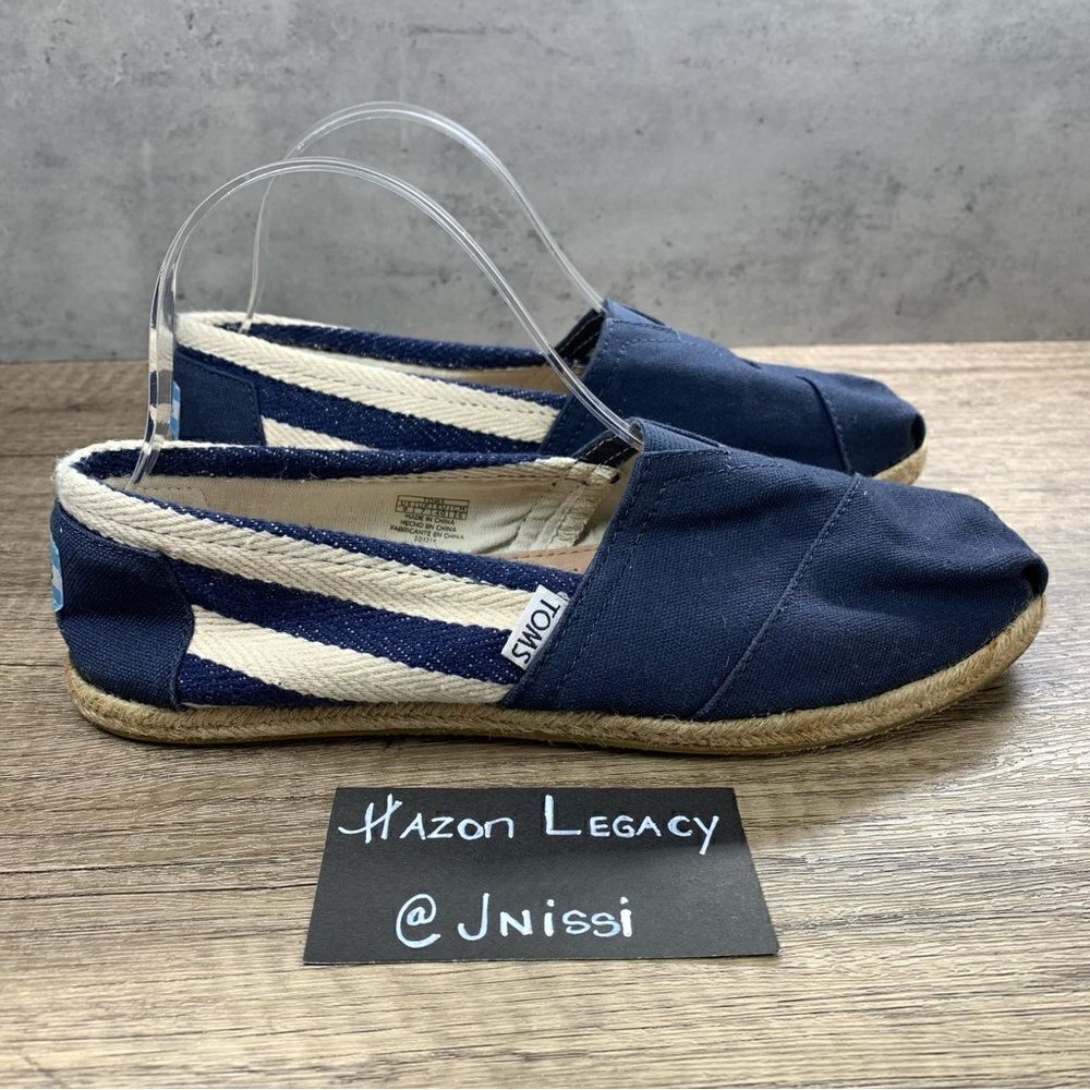 TOMS~Women’s~Navy/Ivory Stripe Espadrille Canvas Flats~Size 9 - Picture 2 of 9